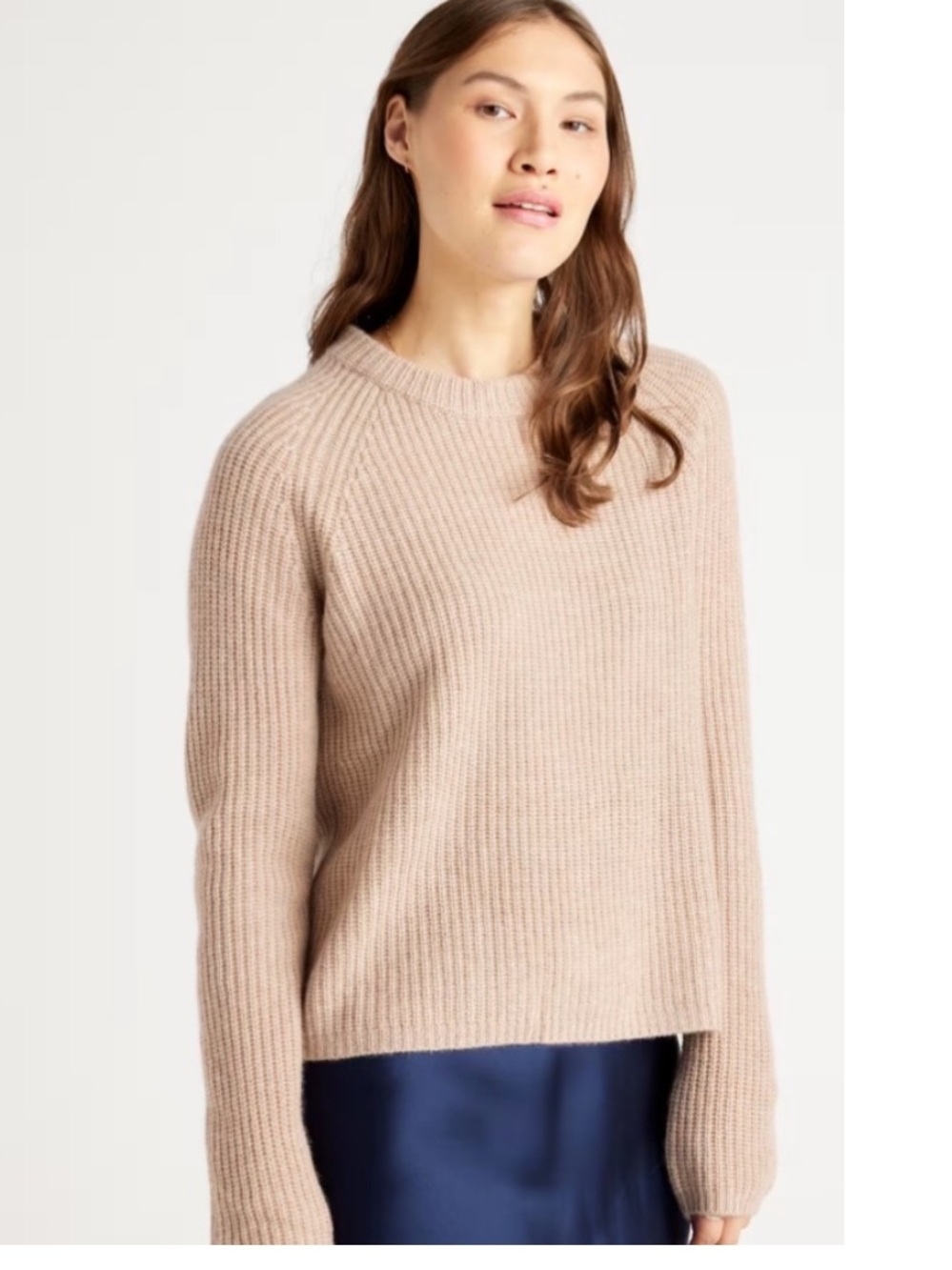 Quince 100% Cashmere Ribbed Fisherman Crew Jenni Kayne Style Oatmeal
